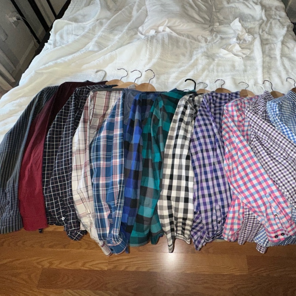 Express Men Assorted Plaid and Checkered Shirts Collection 12 total bundle